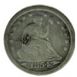 1854 "Arrows" Seated Liberty Silver Quarter