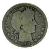 1907 Barber Silver Quarter