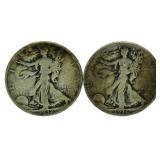 (2) 1936 & 37 (D) Walking Liberty Silver Halves