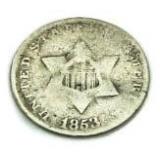 1853 Silver 3 Cent Piece