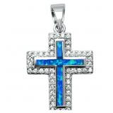 Blue Opal Enamled Cross Pendant