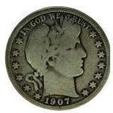 1907-S Barber Silver Half Dollar