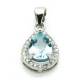 Pear Cut Genuine Blue Topaz & Diam. Pendant