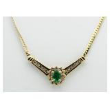 10kt Gold Genuine Emerald & Diam. Evening Necklace