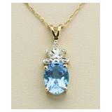 14kt Gold 3.00 ct Blue Topaz & Diamond Pendant