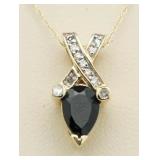 14kt Gold 2.10 ct Genuine Onyx & Diamond Pendant