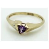 10kt Gold Trillion Cut Amethyst & Diamond Ring