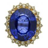 14kt Gold Oval 33.26 ct Sapphire & Diamond Ring