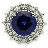 14kt Gold Round 10.08 ct Sapphire & Diamond Ring