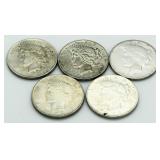 (5) 1923-P Peace Silver Dollars