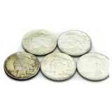 (5) 1924-P Peace Silver Dollars