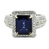 14kt Emerald Cut 7.08 ct Sapphire & Diamond Ring