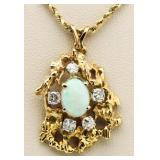 14kt Gold Vintage Opal & Diam. Pendant w