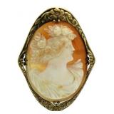 14kt Gold Vintage Large Shell Cameo Brooch