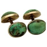 14kt Gold Vintage Genuine Turquoise Cufflinks