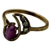 10kt Gold Cabechon Star Red Sapphire & Diam. Ring