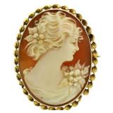 10kt Gold Vintage Pink Shell Cameo Brooch