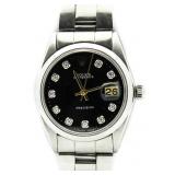 Ladies Oyster Date Black Diamond Dial Rolex Watch