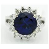 14kt Gold Round 7.19 ct Sapphire& Diamond Ring