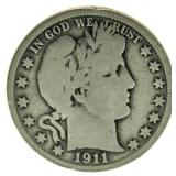 1911-D Barber Silver Half Dollar