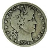 1911-S Barber Silver Half Dollar