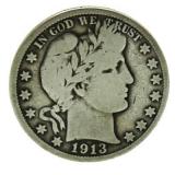 1913-S Barber Silver Half Dollar