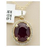 14kt Gold Oval 6.94 ct Ruby & Diamond Pendant