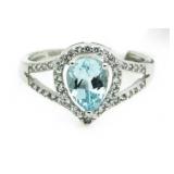 Pear Cut Genuine 2.59 ct Blue Topaz & Diam. Ring