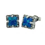 Australian Blue Opal Princess Cut Earrings