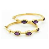 Genuine Amethyst Hammered Hoop Earrings