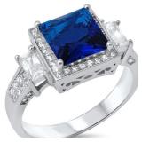 Princess Cut 2.50 ct Sapphire & Baguette Ring