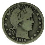 1916-D Barber Silver Quarter