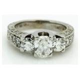 18kt Gold Oval 2.35 ct 3 Stone Diamond Ring