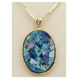 14kt Gold Vintage Mosaic Pendant & Gold Necklace