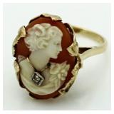 14kt Gold Vintage Cameo & Diamond Ring