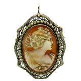 14kt Gold Large Cameo Shell Brooch - Pendant