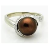 14kt Gold 10.28 mm Bronze Pearl & Diamond Ring