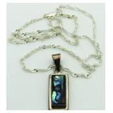 Step Cut Abalone Sterling Silver Necklace