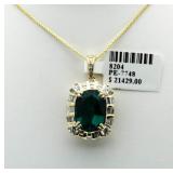 14kt Gold Oval 5.31 ct Emerald & Diamond Pendant