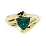 10kt Gold Trillion Cut Emerald & Diamond Ring