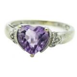 10kt Gold Amethyst & Diamond Radiant Heart Ring