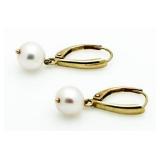 10kt Gold Pearl Dangle Earrings