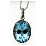 Genuine 8.02 ct Blue Topaz & Diamond Pendant