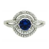 Elegant Blue & White Sapphire Halo Ring