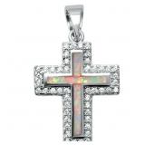 Fire Opal Enamled Cross Pendant