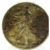 1943-D Toned Walking Liberty Silver Half Dollar