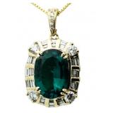 14kt Gold Oval 5.31 ct Emerald & Diamond Pendant