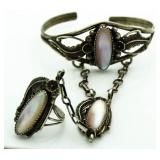 Vintage Pink Abalone Bracelet & Ring Set