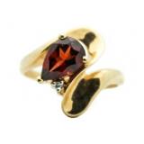 10kt Gold Garnet & Diamond Pear Cut Ring