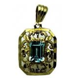 10kt Gold Emerald Cut Blue Topaz Pendant